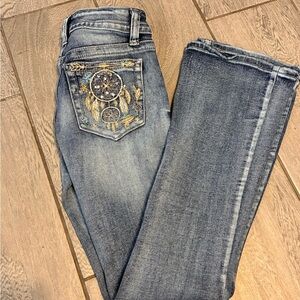 Kids' Girl Blue Embroidered Dreamcatcher Jeans